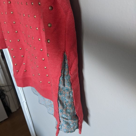 Express Red / Pink 3/4 Sleeve Crewneck with Soft Studs and Floral Detail - Picture 4 of 4